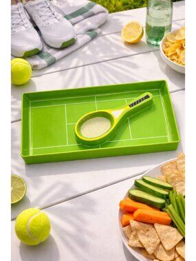 New Large Green Plastic Tennis Chip N Dip Veggie N Dip Party BBQ Serving Tray